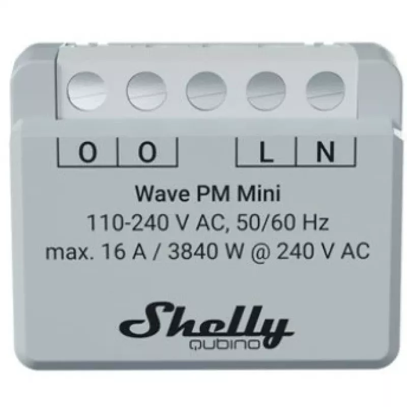 Išmanusis jungiklis „Shelly Qubino Wave PM Mini“ pilkas, belaidis, 110–240 V, 16 A, 24–30 V DC, 868,4 MHz