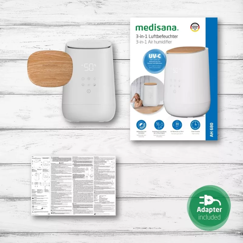Medisana AH 680 drėkintuvas Ultragarsinis 2,6 L Balta, Mediena 24 W