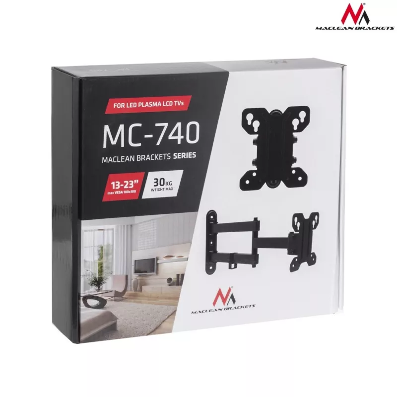 TV sieninis laikiklis MACLEAN MC-740 13–23 colių ekranams, VESA iki 100x100, keliamoji galia 30 kg