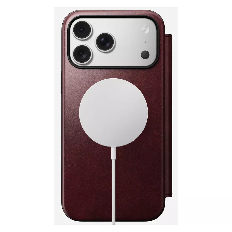 Mobiliojo telefono dėklas Nomad Modern Leather Folio, skirtas iPhone 17 Pro Max — oda, TPU, PC, aliuminis, bordo, 16 cm (6,3 colio)