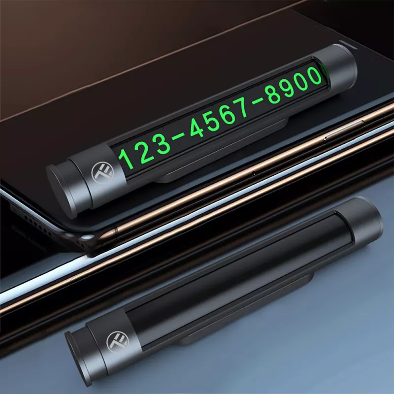 Laikina automobilio stovėjimo kortelė Tellur TLL171251 — metalinė juoda, rodo du telefono numerius
