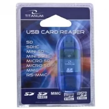 Kortelių skaitytuvas Titanum TA101B USB 2.0, mėlynas — palaiko MicroSD, SD/SDHC, MMC, MS formatus, 480 Mbit/s