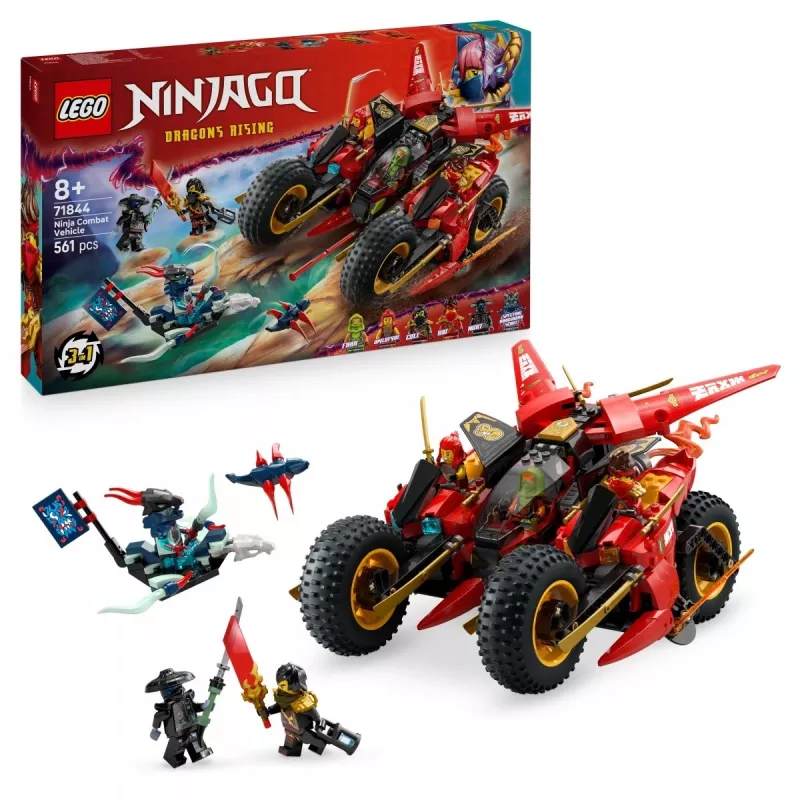 LEGO Ninja Combat Vehicle set 71844 — NINJAGO, 561 dalis, 6 minifigūrėlės, judamos dalys, 140×240×220 mm
