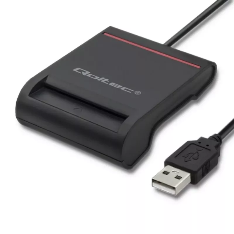 ID kortelių skaitytuvas QOLTEC Smart chip ID card scanner — USB, juodas, 84,5×65×16 mm, 63 g