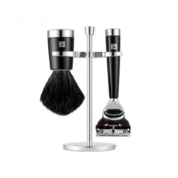 ZWILLING CLASSIC 3 dalių skutimosi rinkinys su rankiniu skustuvu, šepetėliu ir laikikliu - juodas