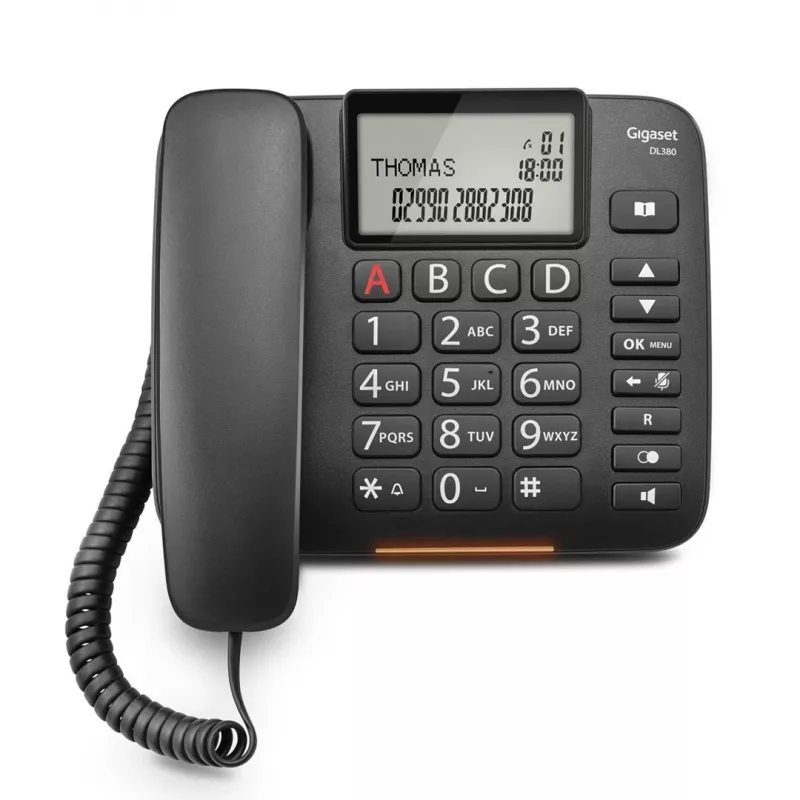 Analoginis telefonas Gigaset DL380 su skambintojo ID, laidinis ragelis, juodas