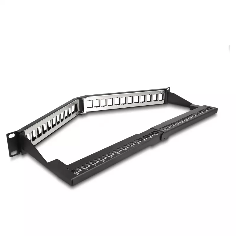 DeLOCK 19 inch Keystone jungčių skydelis 24 prievadų su įtempimo sumažinimu 1U kampinis juodas