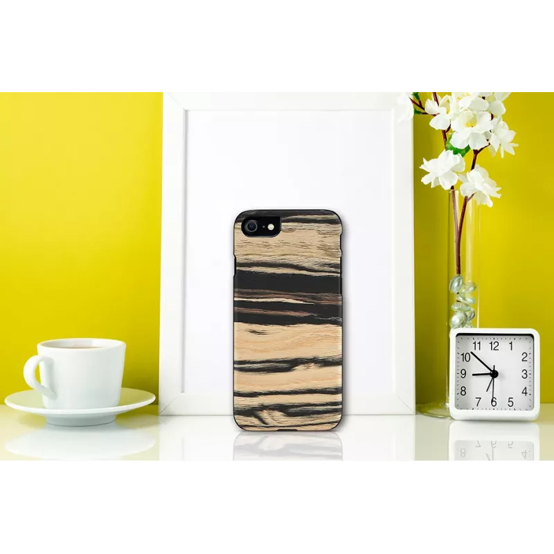 Telefono dėklas Man and Wood, skirtas iPhone 7/8 — balta su juoda juodmedžio apdaila