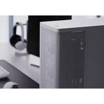 APNX PC Midi Tower C1-R-WT-v1 — Balta, palaiko ATX/Micro-ATX/Mini-ITX, sumontuoti 3x120 mm priekiniai ventiliatoriai, 3x3,5 colio + 3x2,5 colio lizdai, USB 3.2 Gen1 x2