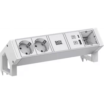 Maitinimo lizdų juosta Bachmann DESK2 ALU WHITE 937.413 su 2 USB prievadais