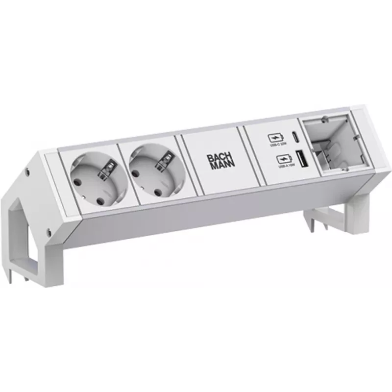 Maitinimo lizdų juosta Bachmann DESK2 ALU WHITE 937.413 su 2 USB prievadais