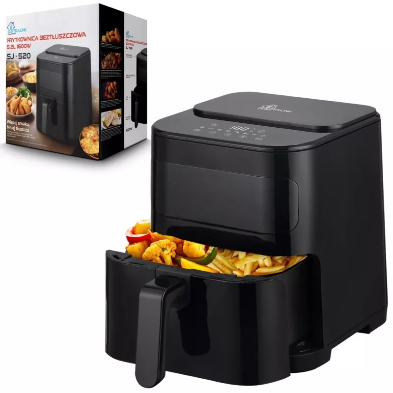 Extralink HOME AIR 5.2L EU SJ-520 gruzdintuvė Viena 1600 W Karšto oro gruzdintuvė Juoda