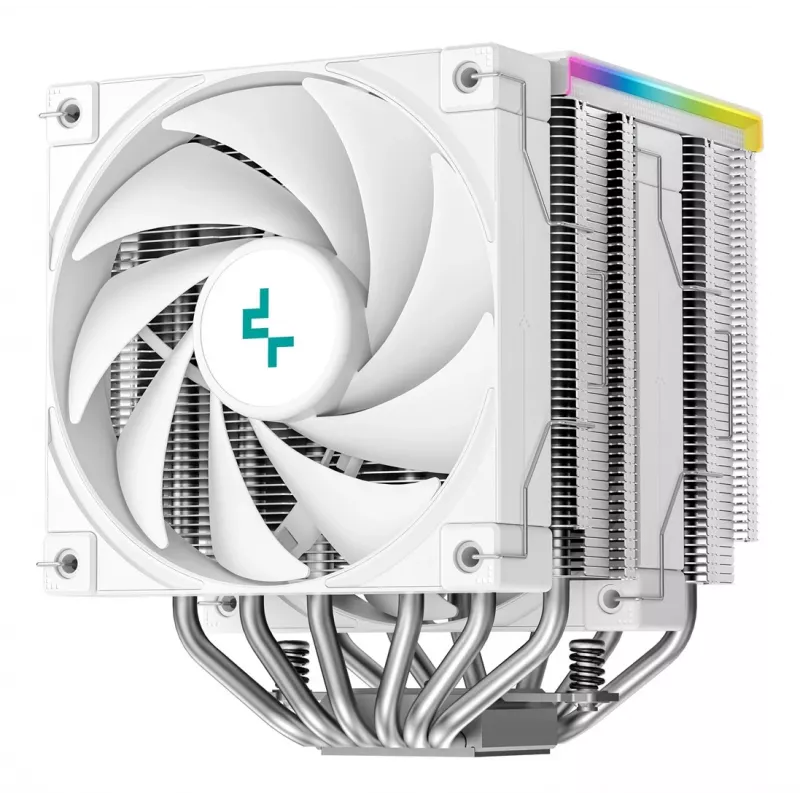 Oro aušintuvas DeepCool AK620 Digital SE White — dvigubi 120 mm ventiliatoriai, 6 šilumos vamzdeliai, PWM, LGA 1700 palaikymas, įmontuotas ekranas