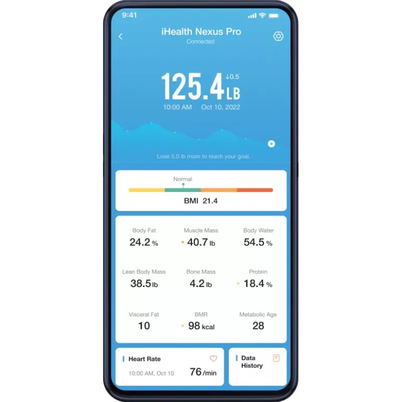 Kūno sudėties svarstyklės iHEALTH Nexus Pro HS2SPRO — belaidės, maks. svoris 181 kg, KMI matavimas, juodos