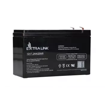 UPS baterija Extralink AGM 12V 7,2Ah (7Ah) sandari švino rūgšties VRLA, nereikalaujanti priežiūros, juoda