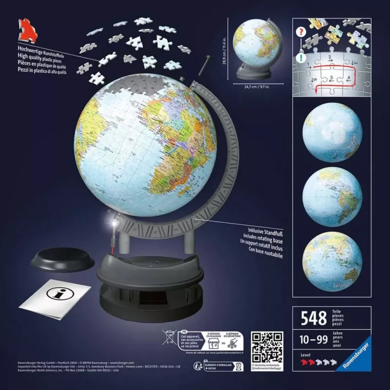Ravensburger 3D dėlionė gaublys su šviesa