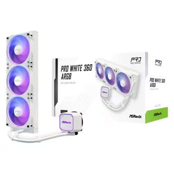 CPU aušintuvas ASROCK Pro 360 ARGB White – 360 mm AIO skysčio aušintuvas, ARGB apšvietimas, balta apdaila