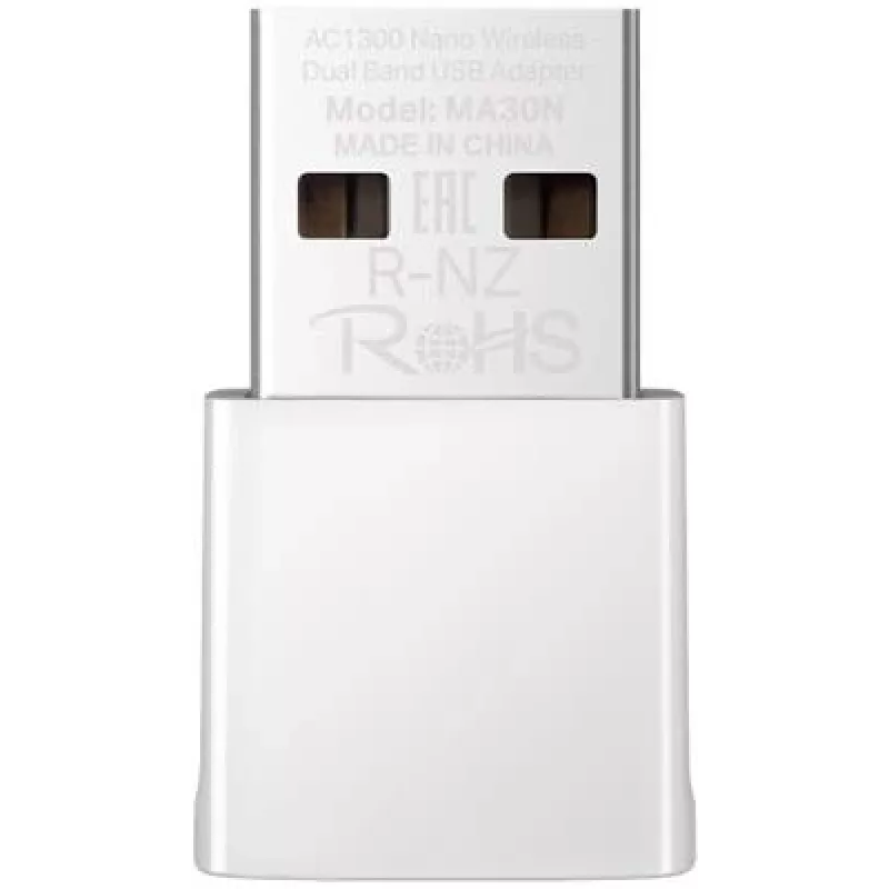 Tinklo USB adapteris MERCUSYS MA30N — Dviejų dažnių „Wi‑Fi“ (2,4/5 GHz), 400/867 Mbps, USB 2.0, vidinė antena, baltas