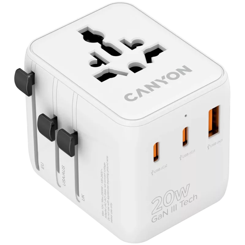 CANYON kelioninis adapteris OnTour 20 EU/UK/US/AUS 20W baltas