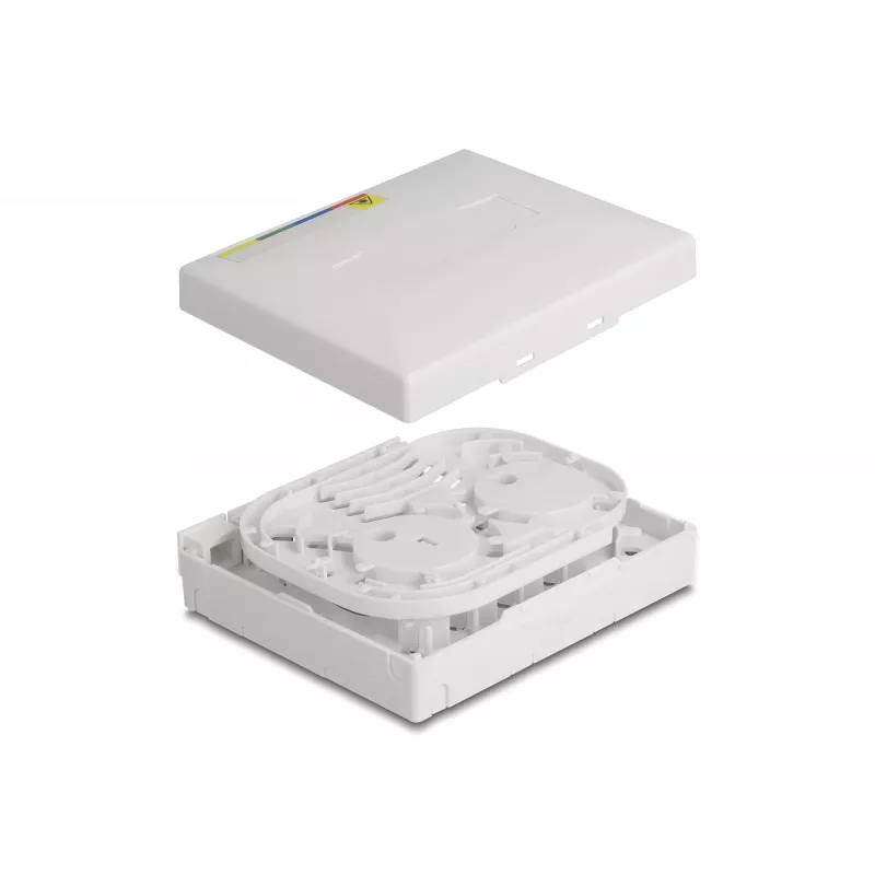 DeLOCK optinio pluošto jungčių dėžutė FTTH, montuojama ant sienos, 4 x SC Simplex LC Duplex, balta