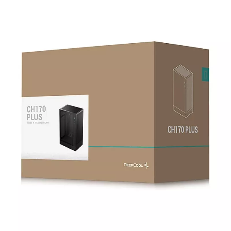 PC korpusas DeepCool CH170 PLUS Tower Juoda — micro-ATX/mini-ITX, grūdintas stiklas, USB-C, viršuje montuojamas PSU