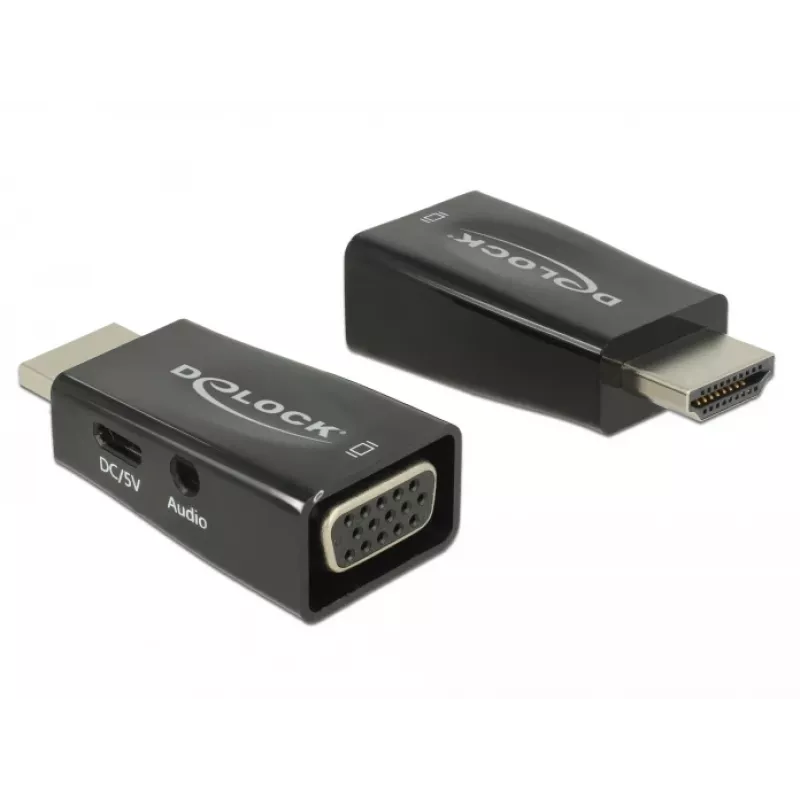 Adapteris-kontaktų keitiklis DeLOCK 65901 HDMI A į VGA ir 3,5 mm garso įvestis juodas