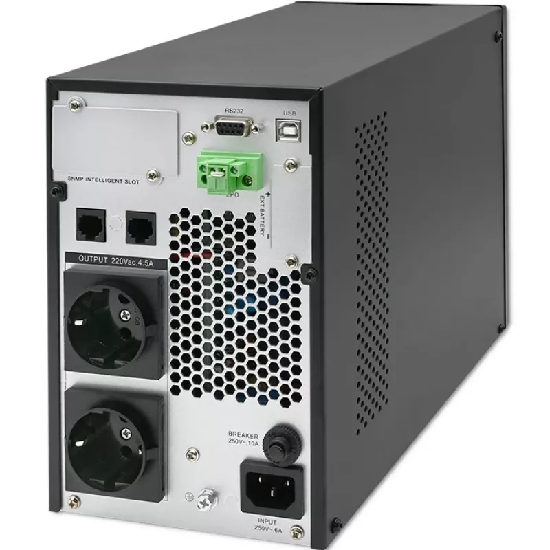 Qoltec nepertraukiamo maitinimo šaltinis (UPS) | 1kVA | 1000W | Galios koeficientas 1.0 | LCD | EPO | USB | Internetinis
