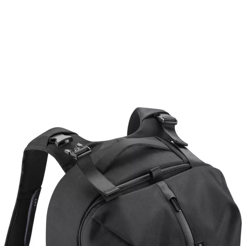 Kuprinė XDDESIGN FLEX GYM BAG — 24 L, tinka 15,6 col. / 39,6 cm planšetei / nešiojamam kompiuteriui, paminkštintos reguliuojamos petnešos, juoda