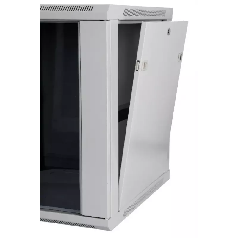 Tinklinė sieninė spinta SOMI Networks 22U 19 colių su 45 cm gyliu, priekinės stiklo durys, pilka