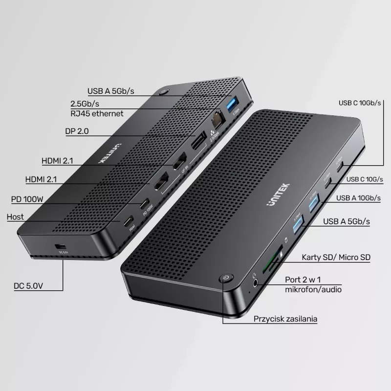 Dokų stotelė UNITEK D1104A01 USB4 laidinė 100 W energijos tiekimas