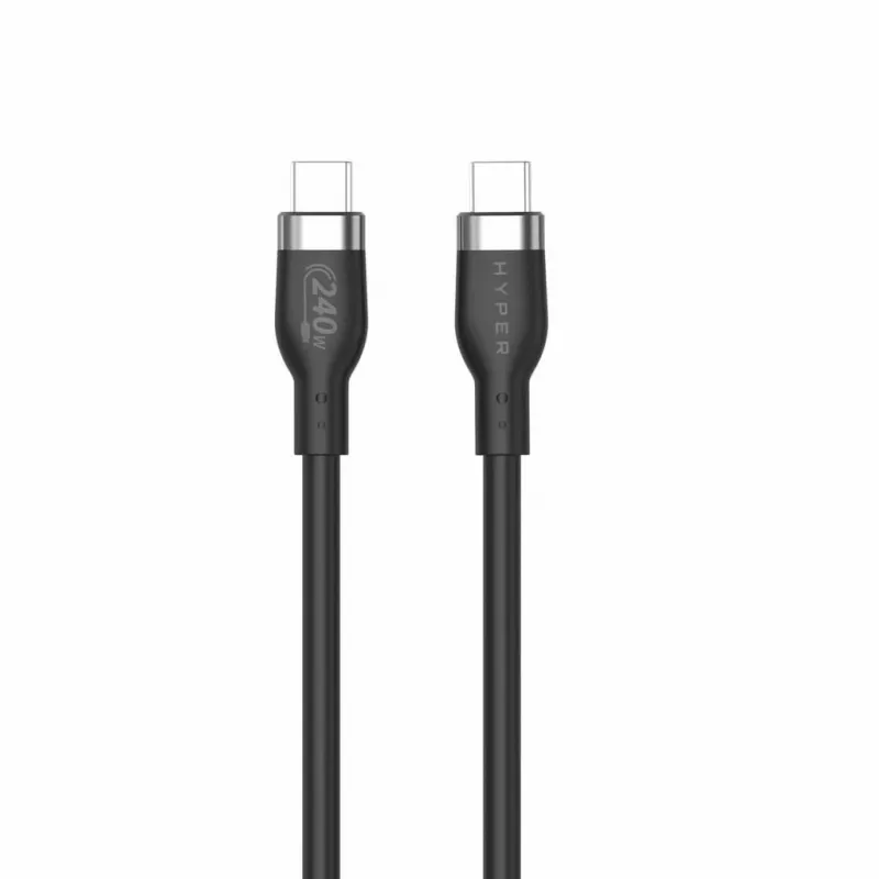 HYPER HyperJuice 240W Silikoninis USB-C į USB-C laidas (6 pėdos/2 m) - Juodas