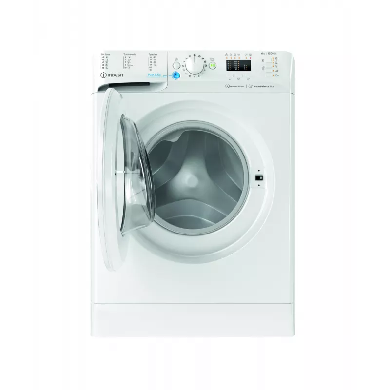 Skalbimo mašina Indesit BWSA 61294 W EU N — Priekinio įkrovimo, 6 kg, 1151 aps./min., gylis 42,5 cm, plotis 59,5 cm, Ekranas, Big Digit, balta, energijos klasė C