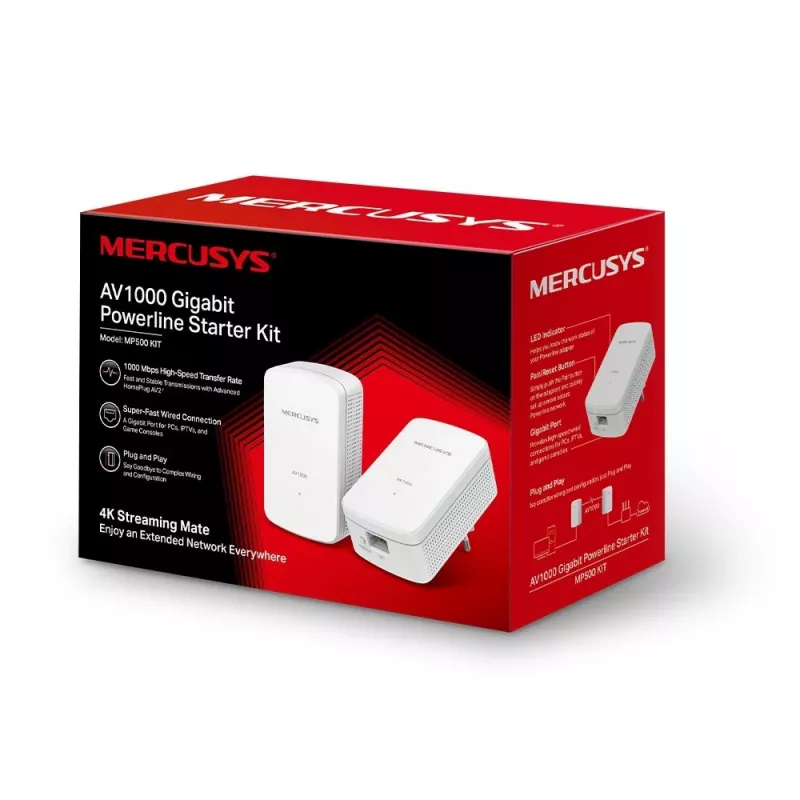 Mercusys | AV1000 Gigabit Powerline Starter Kit | MP500 KIT | 1000 Mbit/s | Ethernet LAN (RJ-45) 1 prievadas