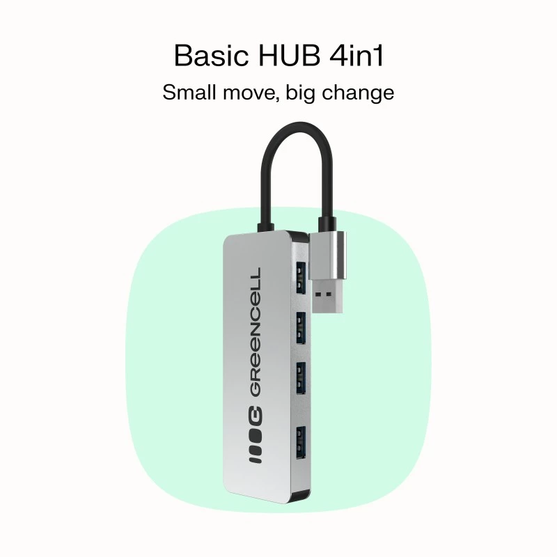 USB šakotuvas Green Cell HUB-GC-A4A — 4 prievadų USB-A 3.0 šakotuvas