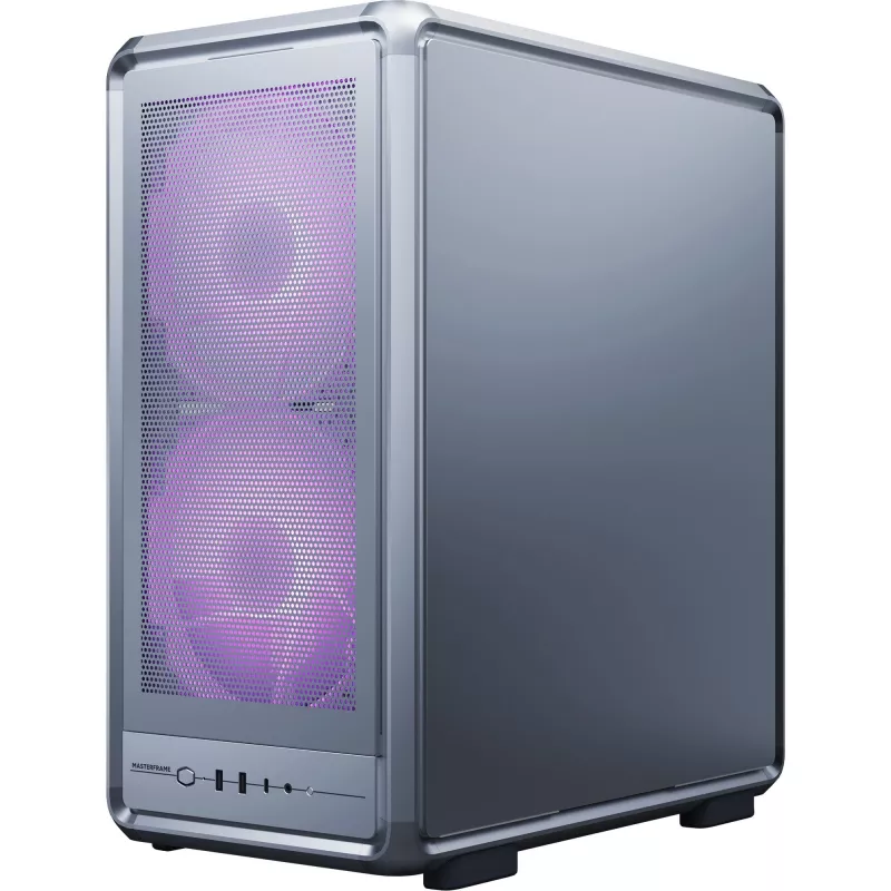 Kompiuterio Midi Tower korpusas Cooler Master MasterFrame 500 Mesh — juodas su permatomu šonu, palaiko ATX maitinimo bloką, 2x200 mm priekyje + 1x120 mm gale, 2,5 colio/3,5 colio diskų talpinimo vieta