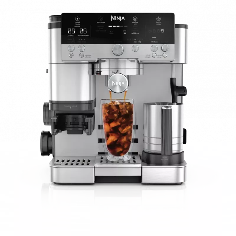 Espreso aparatas Ninja ES601EU — 2 L vandens talpykla, 1 puodelio talpa, juoda/nerūdijantis plienas