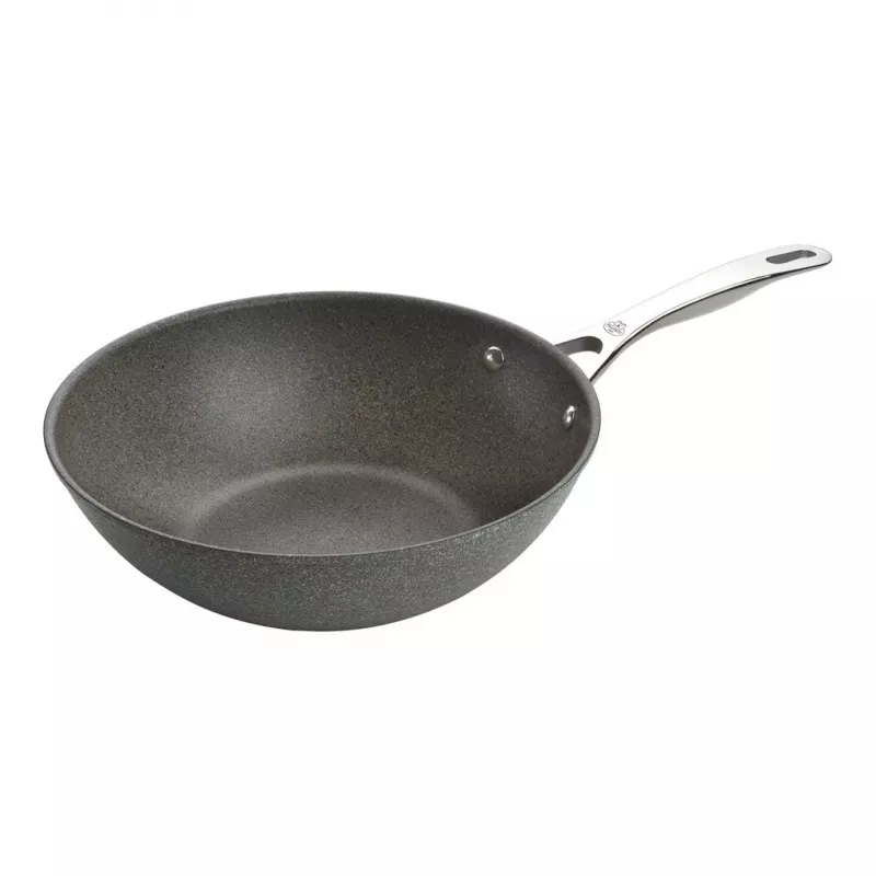 Wok/Stir-Fry keptuvė Ballarini 75002-815-0 apvali antracito 30 cm, aliuminio, 6 sluoksnių granito/titano neprideganti danga