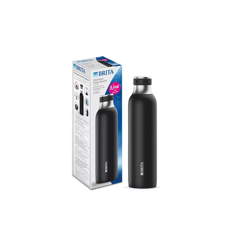 BRITA gazavimo butelis 650 ml, nerūdijantis plienas, juodas, tinkamas plauti indaplovėje
