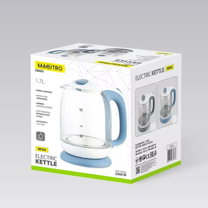 Elektrinis stiklinis virdulys Maestro MR-056-Pilka 1,7 L 2200 W