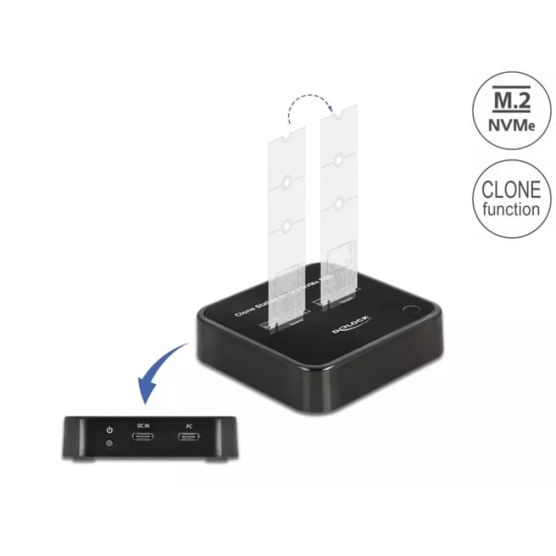 DeLOCK M.2 prijungimo stotelė dviem M.2 NVMe PCIe SSD su klonavimo funkcija