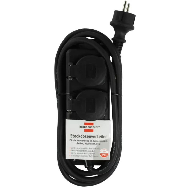 Brennenstuhl prailginimo lizdas IP44 2-vietis juodas 2,0mH07RN-F 3G1,5 - Ilginamasis laidas - AC 230 V - išvesties jungtys: 2 - 2 m (1159930)