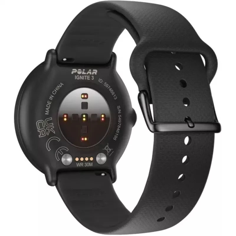 Polar Ignite 3 – Sportinis laikrodis su dirželiu – Silikoninis – Dirželio dydis: S/L – Ekranas 3,3 cm (1,28 col.) – 32 MB – Bluetooth – 35 g – Naktinė juoda (900106234)