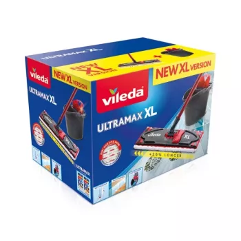 VILEDA šluota Ultramax XL Box — plaunamas mikropluošto 360° besisukantis antgalis, sulankstomas, kietoms grindims