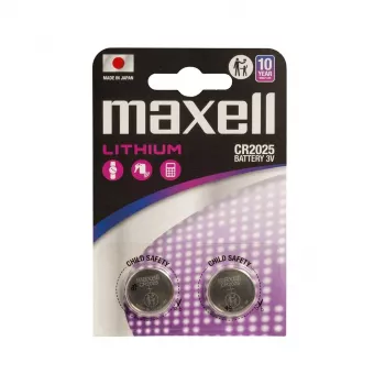 MAXELL CR2025 monetinė baterija 3 V, ličio LiMnO2, 170 mAh, skersmuo 20 mm, aukštis 2,5 mm – pakuotėje 2 vnt.