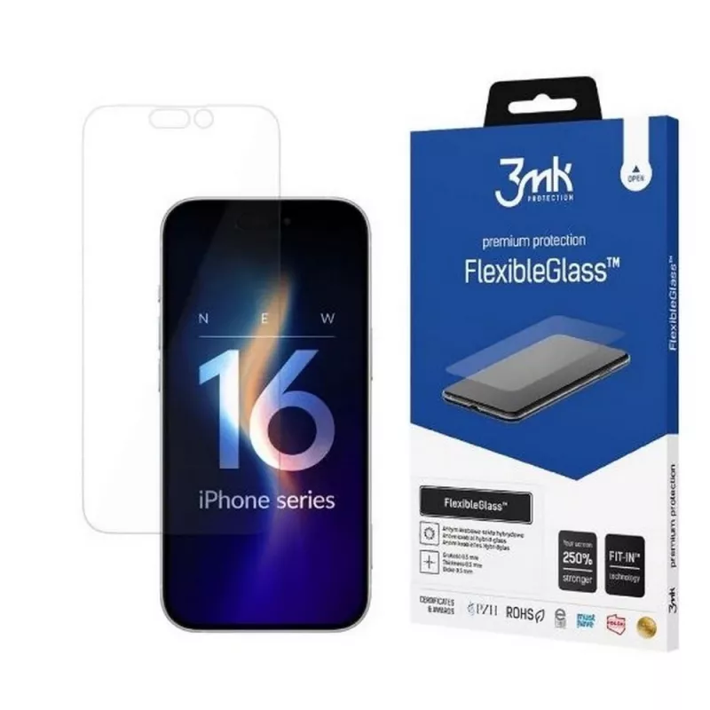 Grūdinto stiklo ekrano apsauga 3MK FlexibleGlass, skirta iPhone 16 Pro
