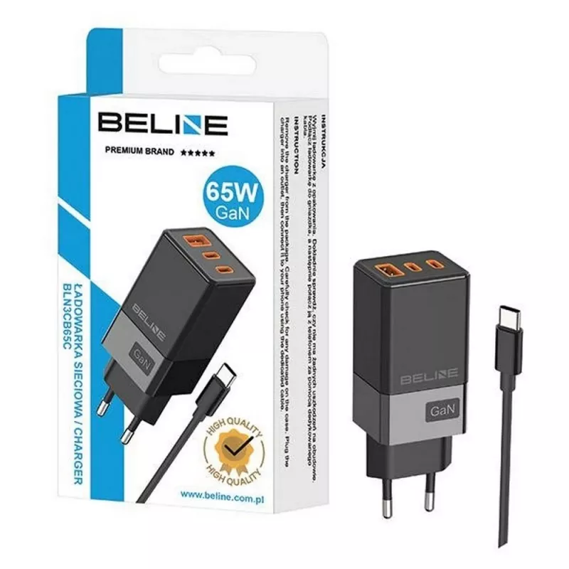 Beline ad. Siec. 2x USB-c 1x USB 65W kabelis USB-c Juoda/Juoda Pd 3.0