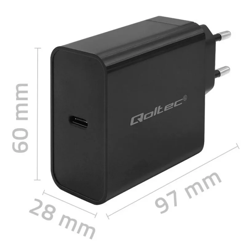 Įkroviklis QOLTEC Super Quick PD 65W USB‑C Power Delivery 5–20V, 1x USB‑C, USB PD 3.0, Type C kištukas, 65 W