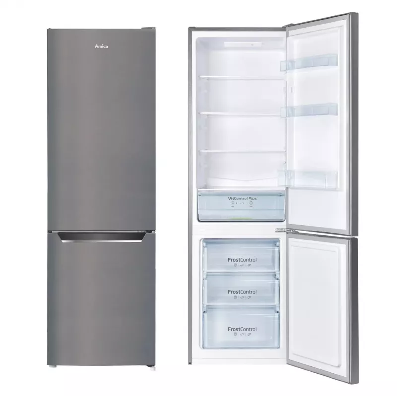 Šaldytuvas-šaldiklis AMICA FK2525.4UNTX(E) laisvai pastatomas 250L, sidabrinis, apatinis šaldiklis, R600a