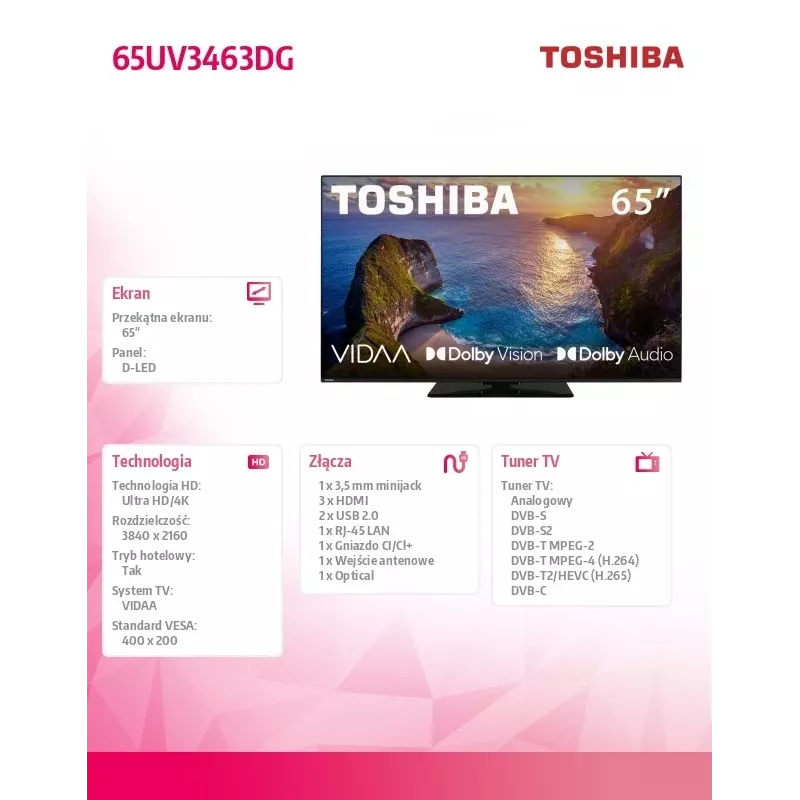 Televizorius Toshiba 65UV3463DG 65 colių 4K Ultra HD DLED 3840 x 2160
