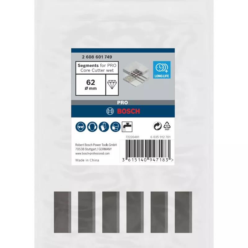 Deimantinis pjovimo segmentas, Bosch 2608601749, 62 x 450 mm (1 1/4 colio)